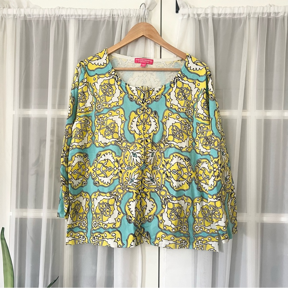 Charlotte Tarantola Printed Zip Up Cardigan Sweater Size Large